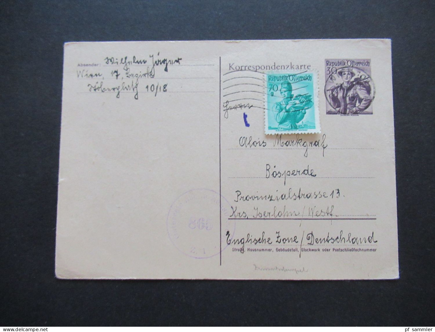 Österreich 1950 Auslands Postkarte Ganzsache P 332 Mit Zusatzfrankatur Und Zensurstempel Oesterreichische Zensurstelle Z - Briefkaarten