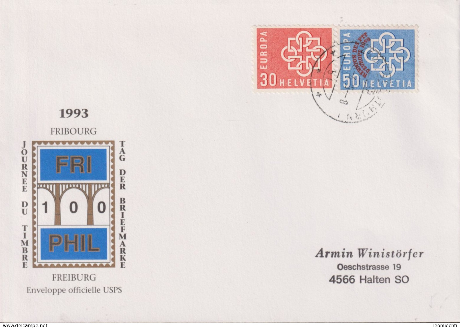1993 Schweiz Brief Zum:CH 347+349, Mi:CH 679+681, EUROPA Tag Der Briefmarke, Freiburg - Covers & Documents