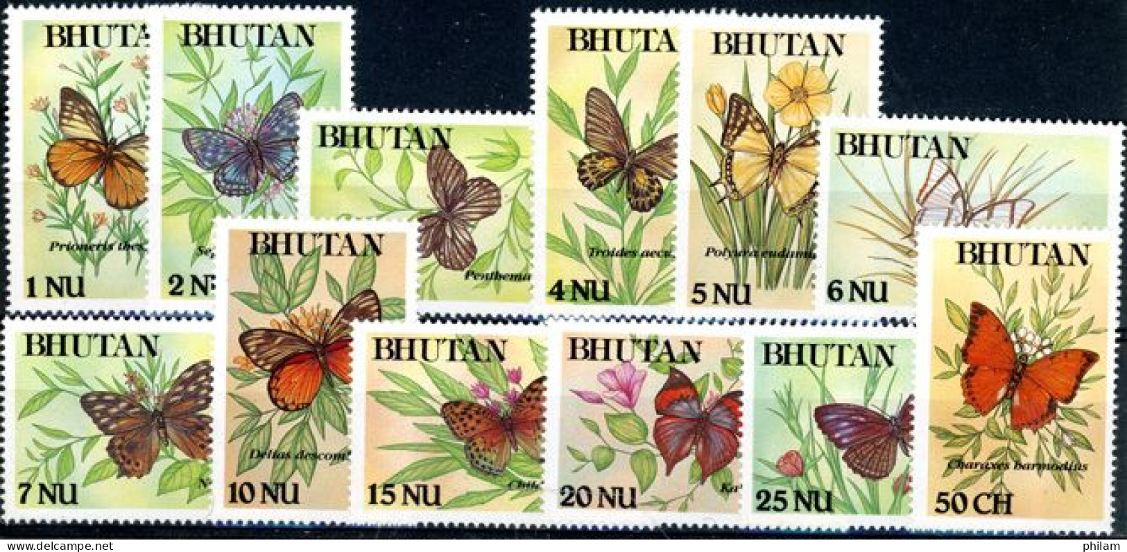 BHUTAN 1989 - Papillons - 12 V.  - Vlinders