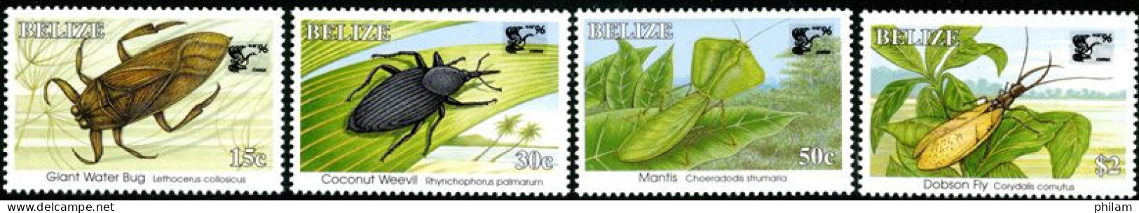 BELIZE 1996 - Surcharge China'96 Sur Insectes - 4 V. - Belize (1973-...)