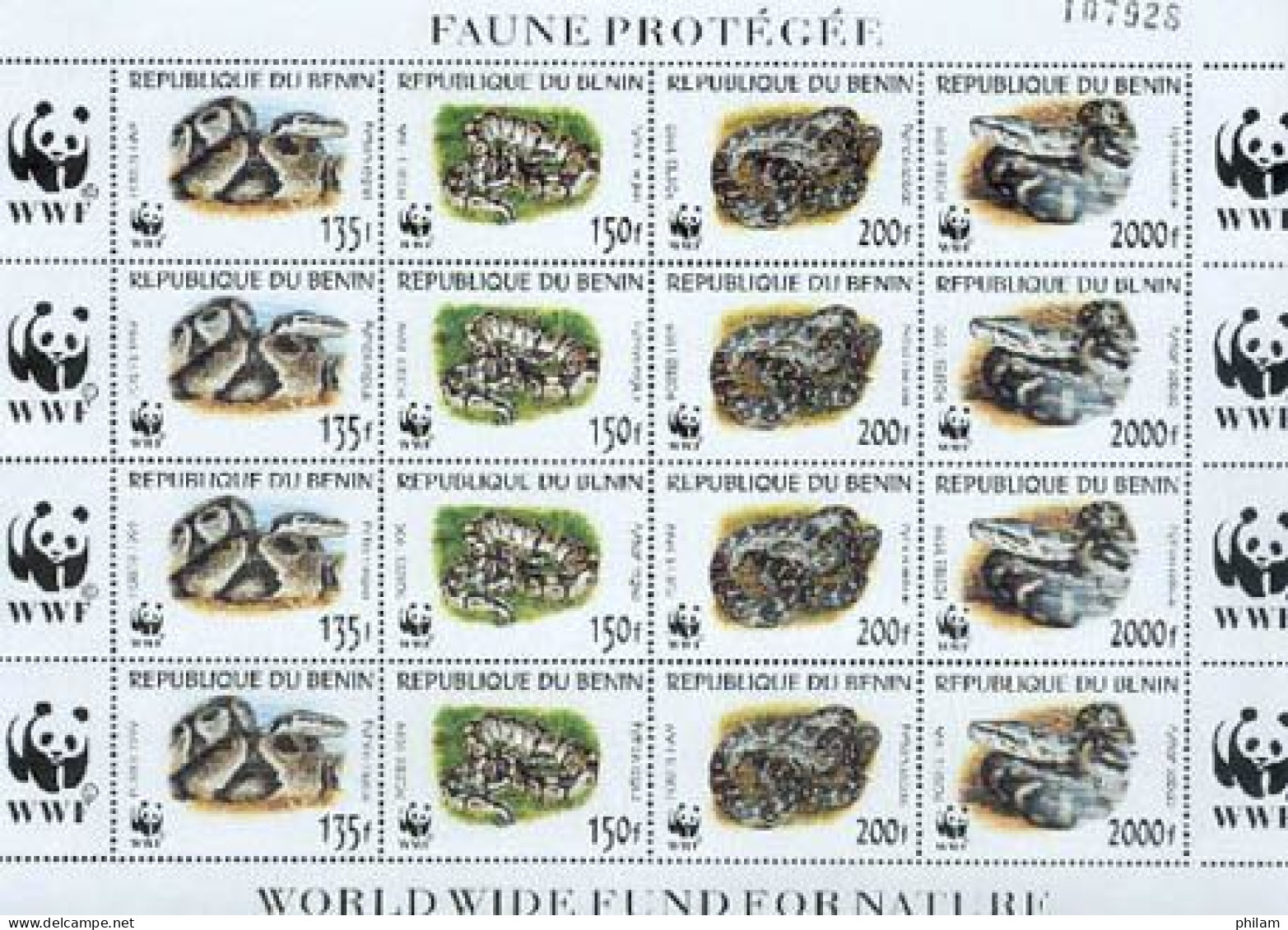 BENIN 1999 - WWF - Les Pythons - Feuillet - Ongebruikt