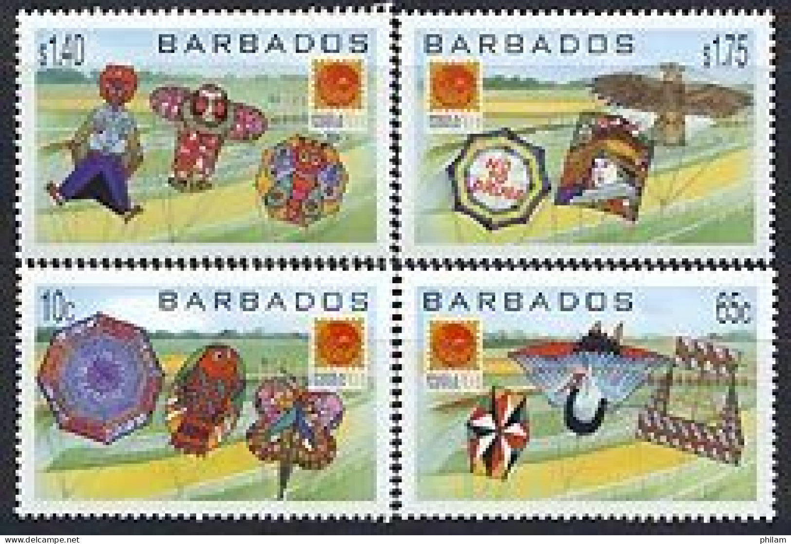BARBADOS 2001 Philanippon - Cerfs Volants - 4 V. - Barbados (1966-...)