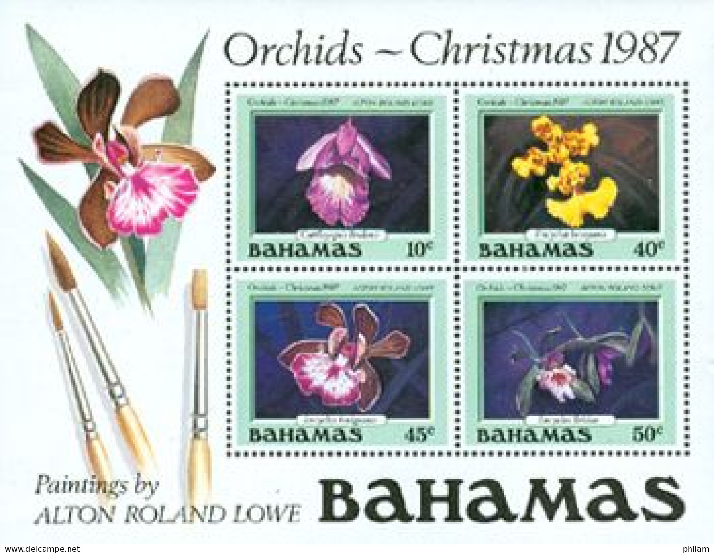 BAHAMAS - 1987 - Noël - Orchidées -  Tableaux De Alton Roland Lowe - BF - Orchidee