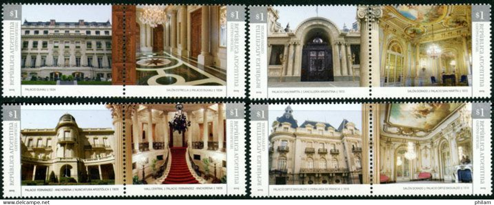 ARGENTINE - 2009 - Architecture: Palais - 8 V. - Unused Stamps