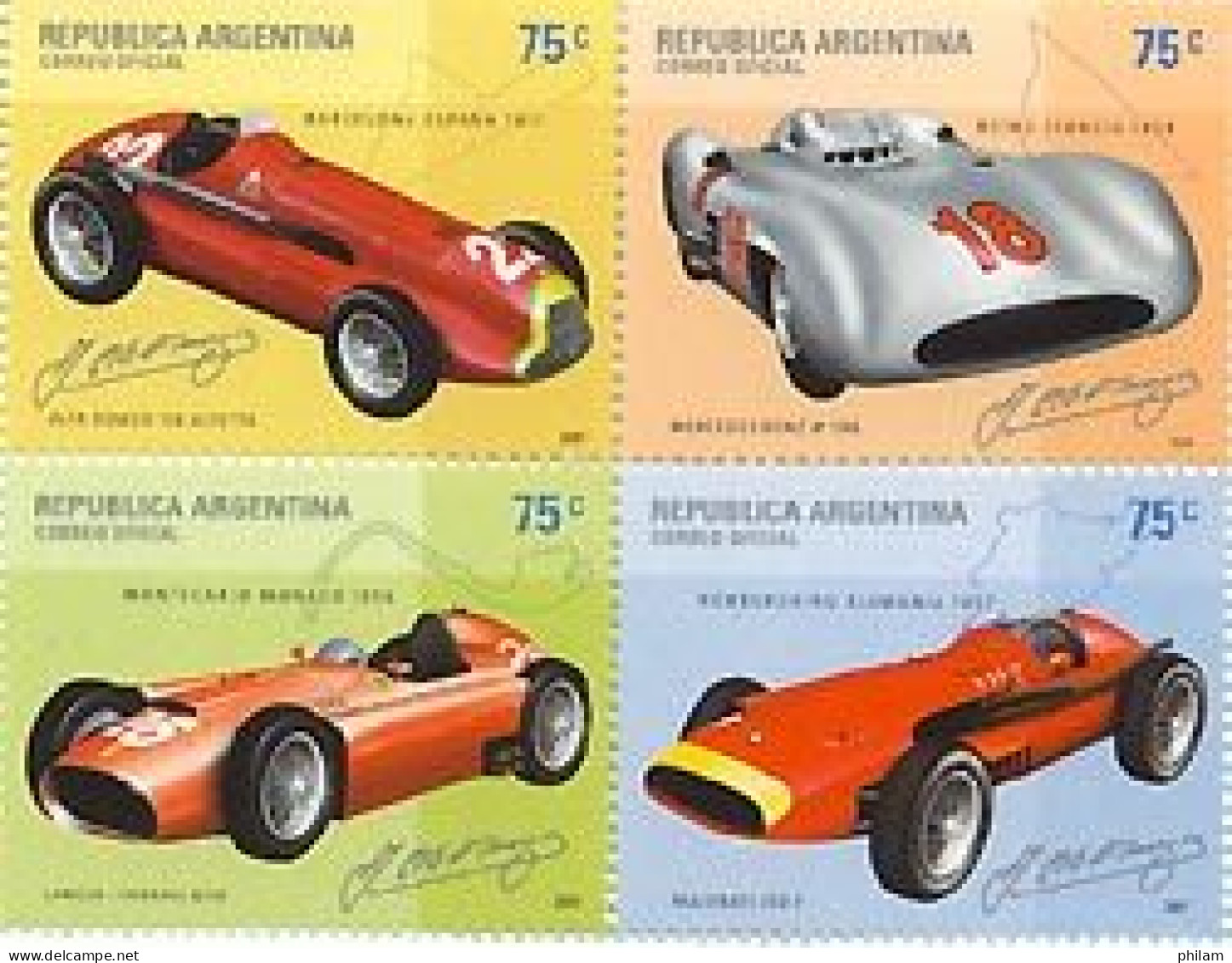 ARGENTINE 2001 - Anciennes Voitures De Courses - 4 V. - Unused Stamps