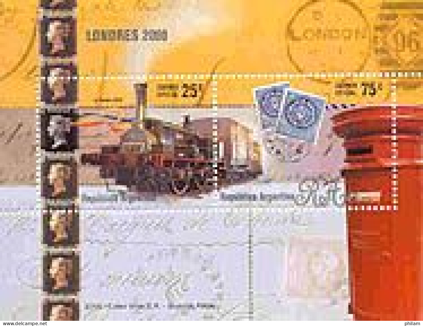 ARGENTINE 2000 - Londres 2000 - Penny Black Et Train Postal - Hojas Bloque