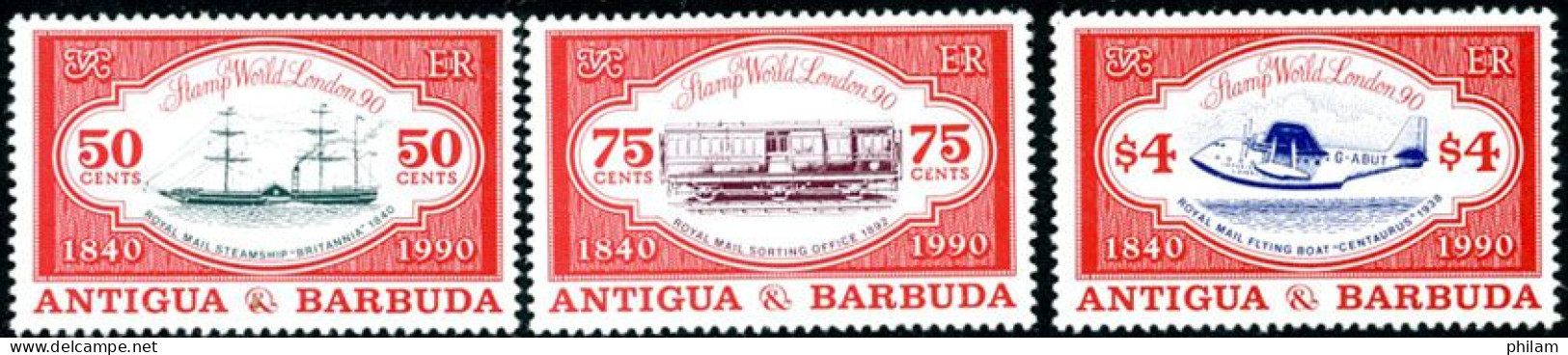 ANTIGUA ET BARBUDA 1990 - London -transport Du Courrier - 3 V. - Antigua Et Barbuda (1981-...)