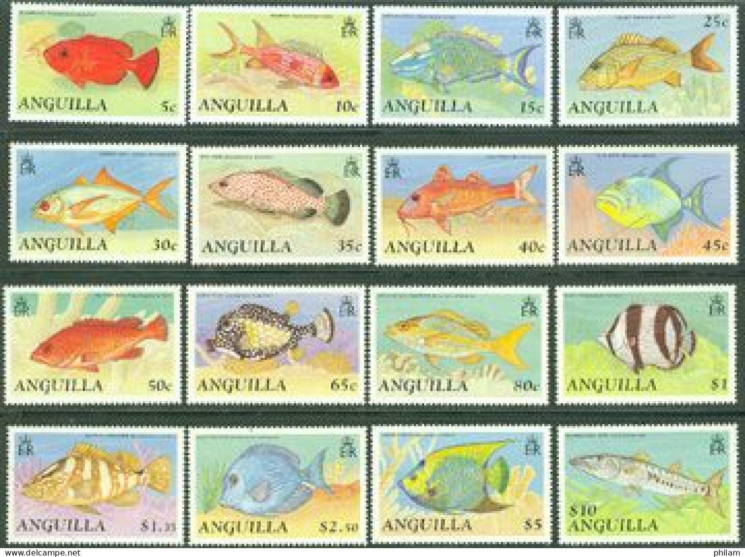 ANGUILLA 1990 - Série Courante - Poissons - 16 V. - Anguilla (1968-...)