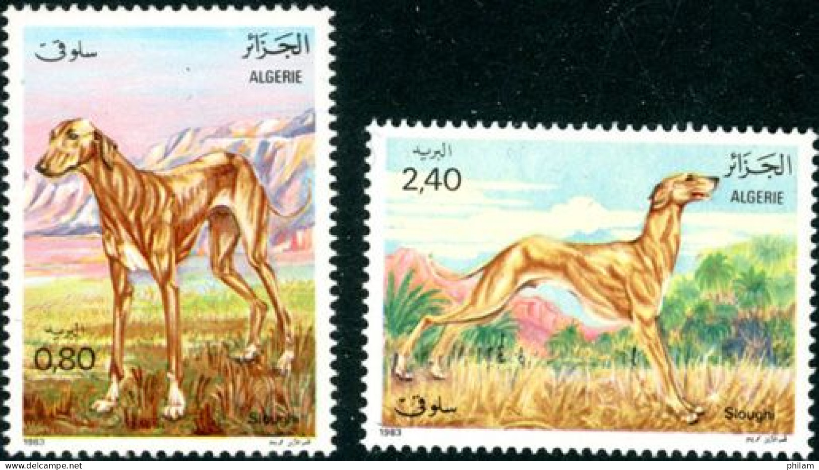 ALGERIE 1983 - Chiens - Lévriers - 2 V. - Argelia (1962-...)