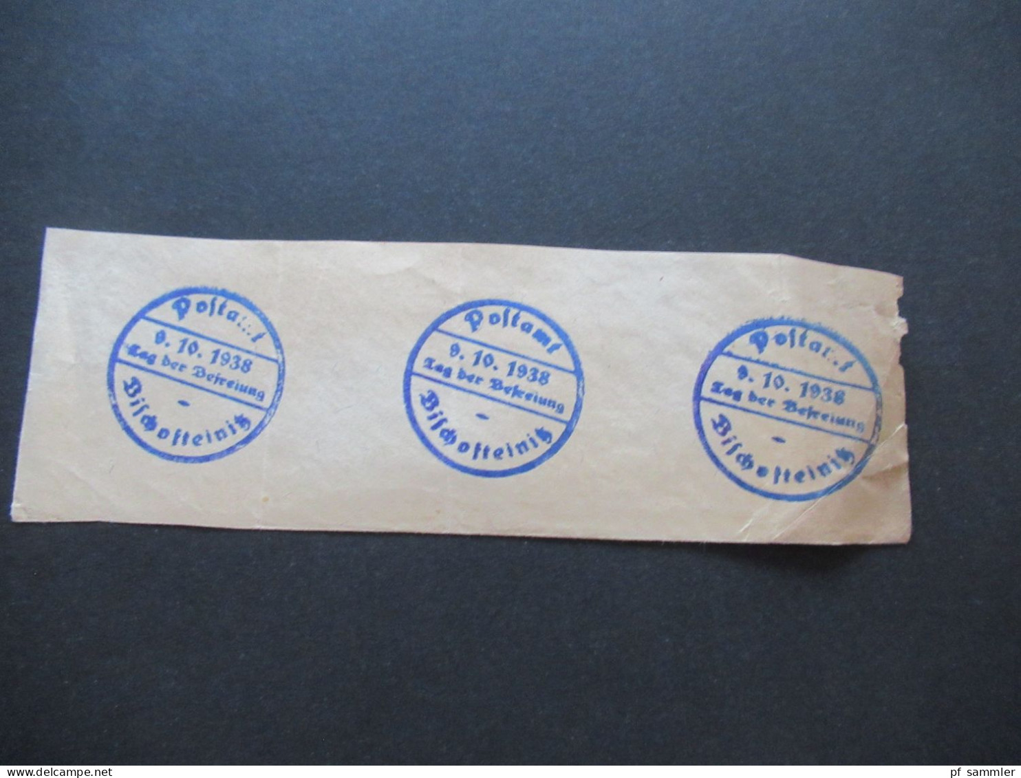 3.Reich Sudetenland Briefstück Mit Befreiungsstempel Postamt Bischofteinitz Sudetenland Tag Der Befreiung 9.10.1938 - Région Des Sudètes