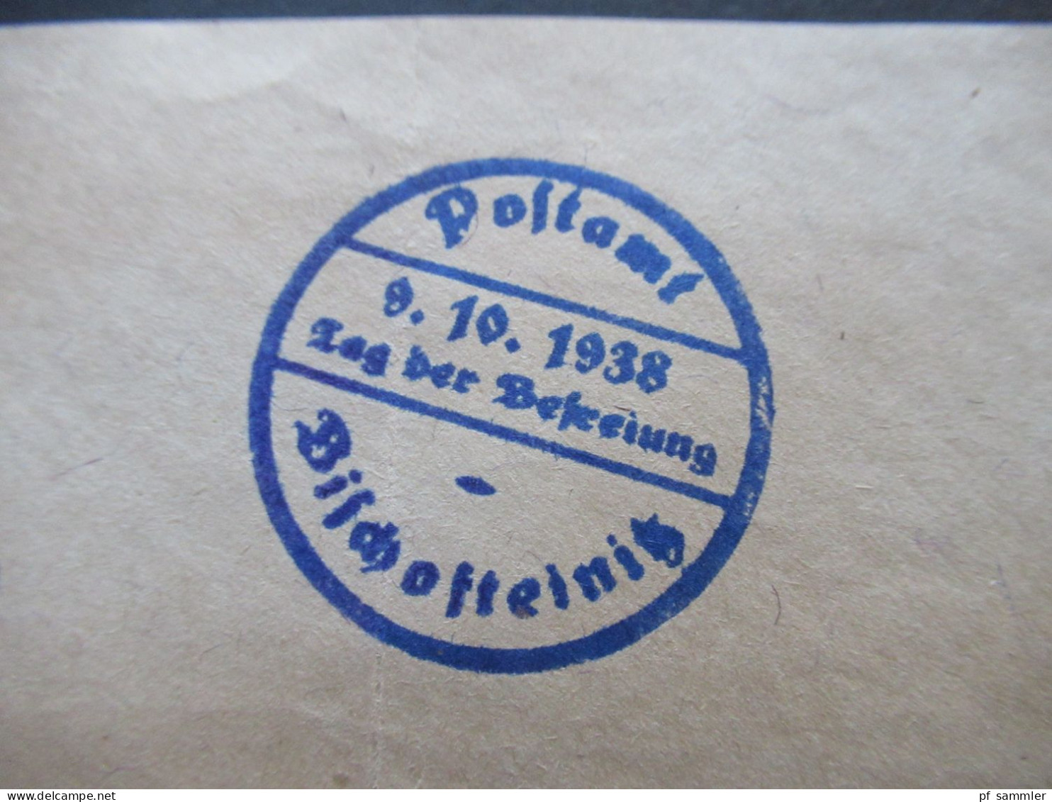 3.Reich Sudetenland Briefstück Mit Befreiungsstempel Postamt Bischofteinitz Sudetenland Tag Der Befreiung 9.10.1938 - Sudetenland