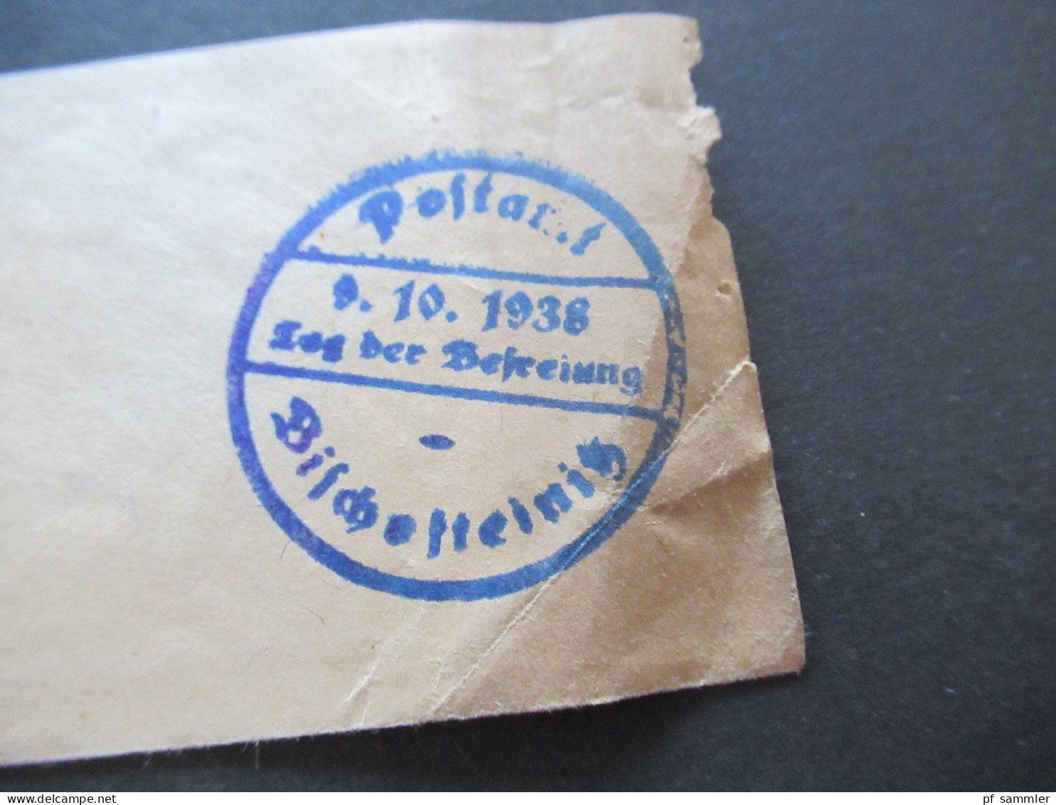 3.Reich Sudetenland Briefstück Mit Befreiungsstempel Postamt Bischofteinitz Sudetenland Tag Der Befreiung 9.10.1938 - Sudetenland