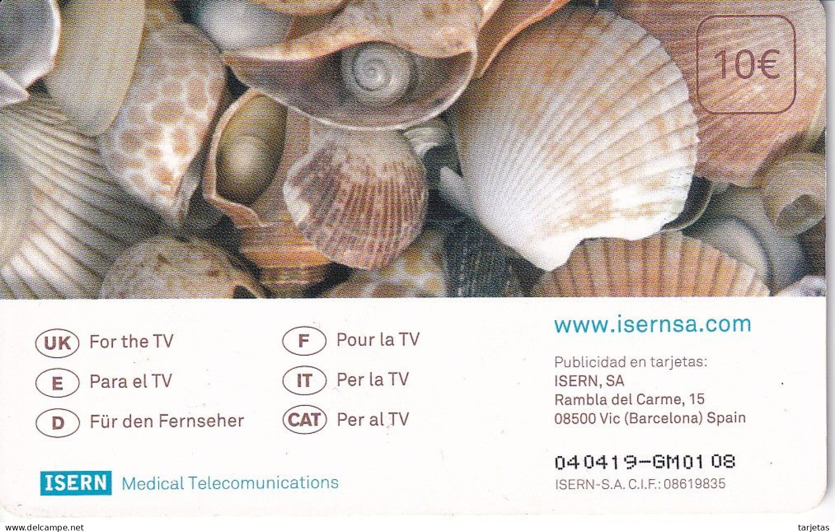 ISN-063 TARJETA DE ESPAÑA DE ISERN DE 10€ DE LA SERIE MAR Nº2 (CARACOLA-SEA SHELL) - Basisuitgaven