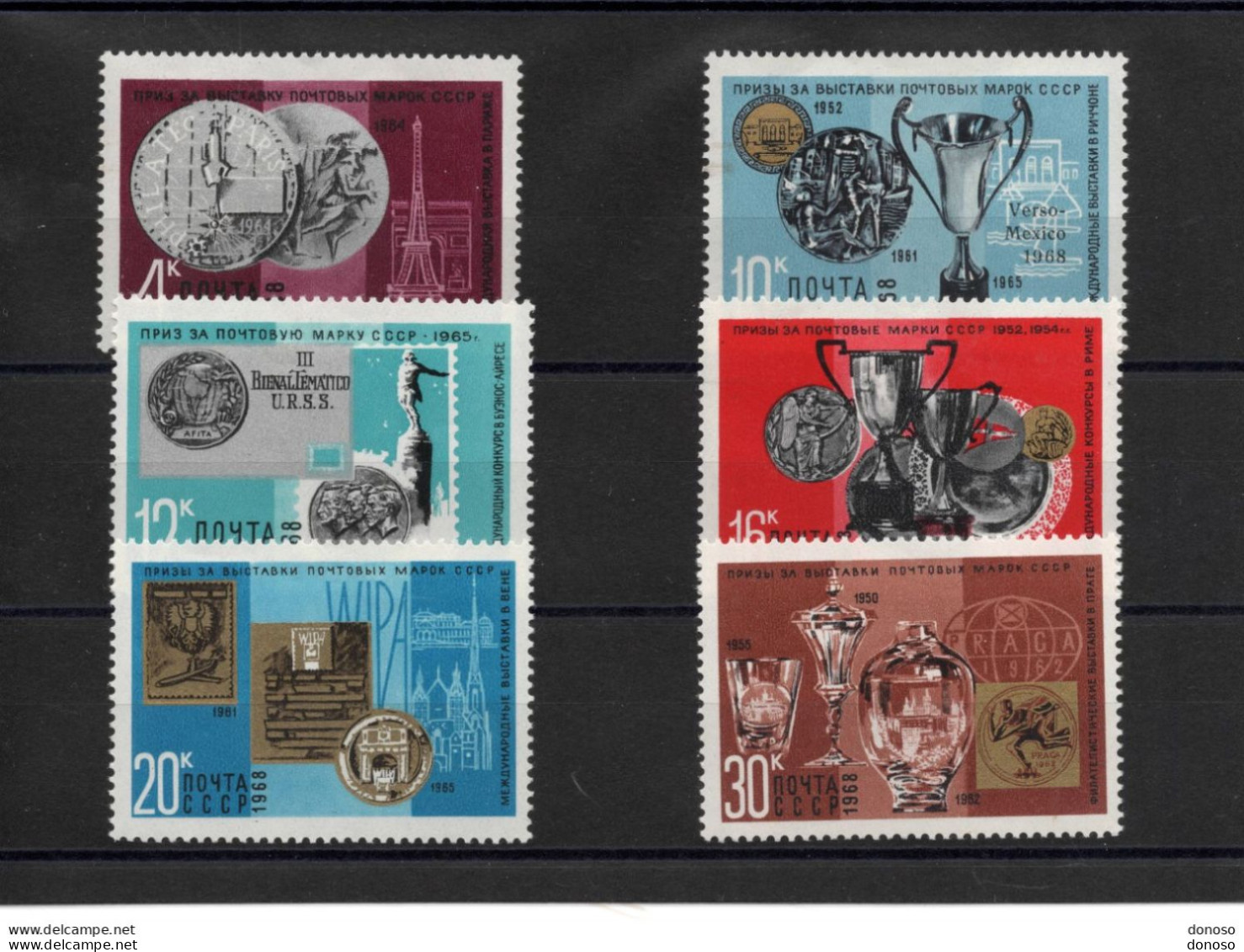 URSS 1968 Expositions Philatéliques Yvert 3432 + 3434-3438, Michel 3559 + 3561-3565 NEUF ** MNH Cote : 6,10 Euros - Unused Stamps