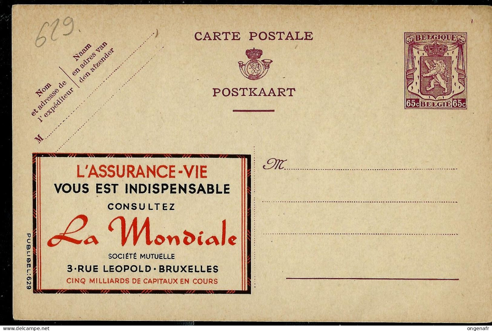 Publibel Neuve N° 629 ( Assurance-vie - LA MONDIALE ) - Publibels