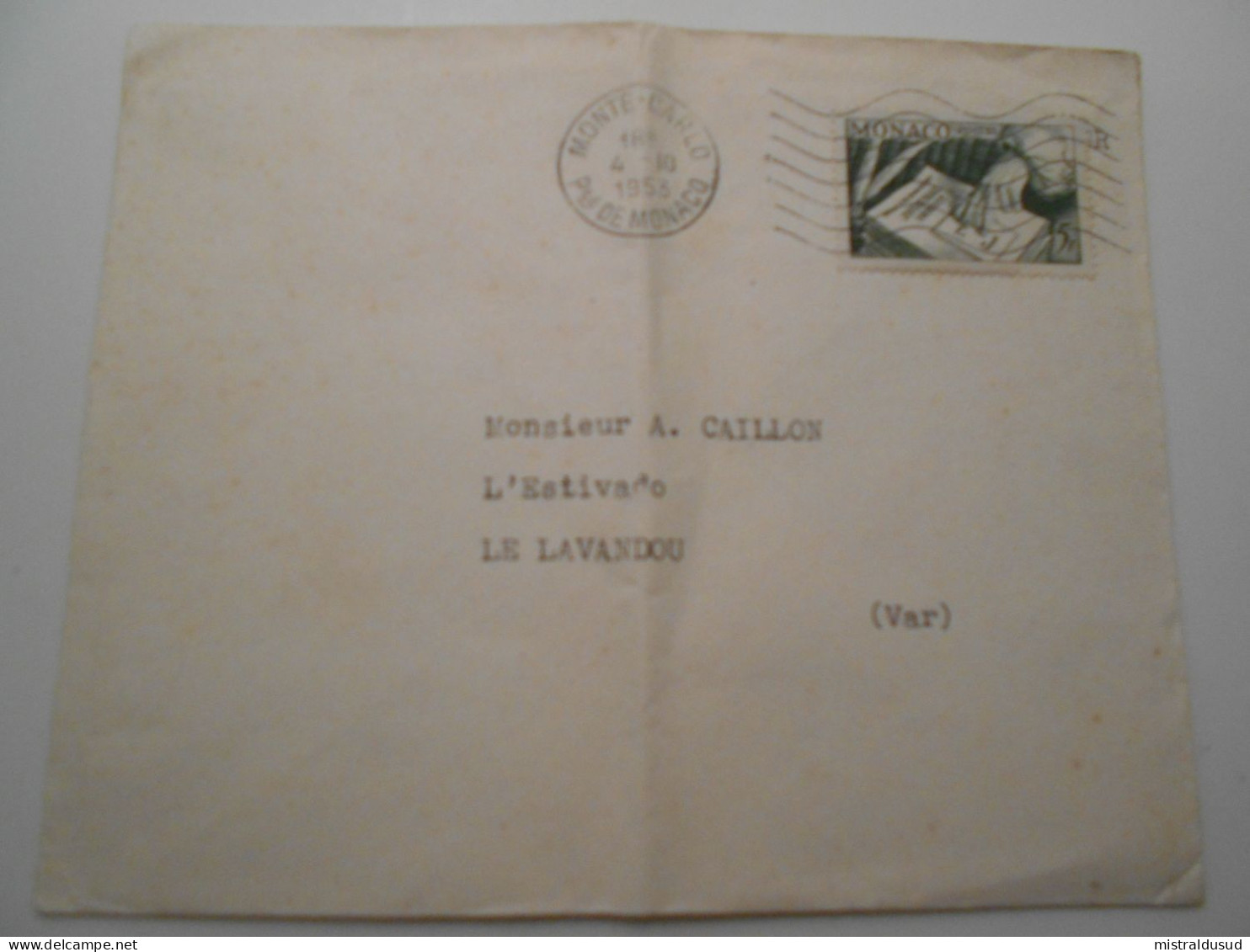 Monaco , Lettre De Monte-çarlo 1953 Pour Le Lavandou - Covers & Documents