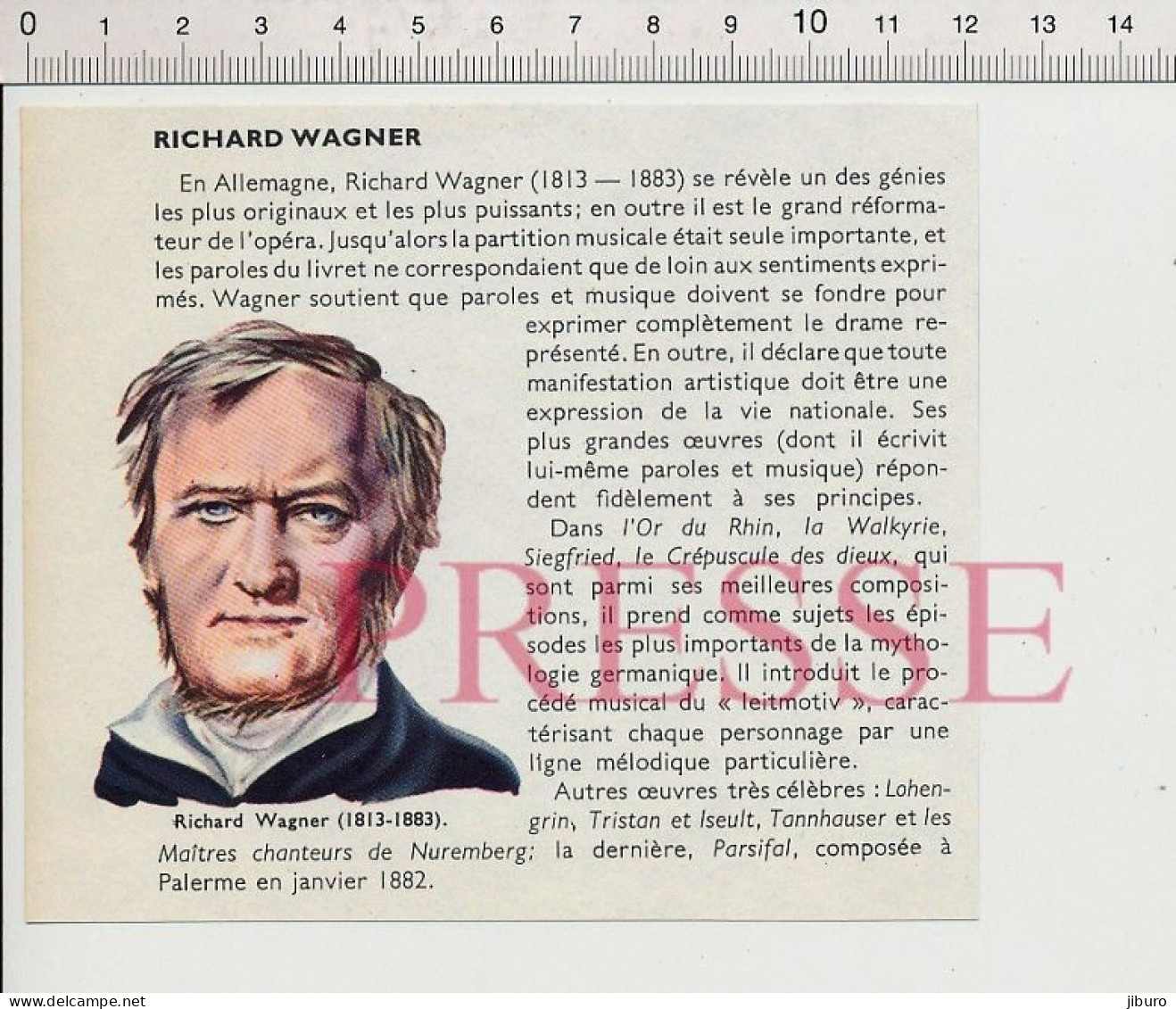 Doc 1967 Richard Wagner Portrait Musique - Andere & Zonder Classificatie