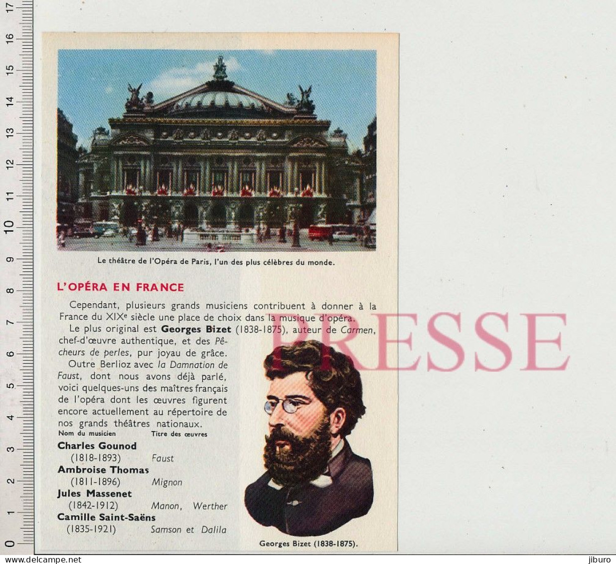 Doc 1967 Georges Bizet Portrait Musique Théatre De L'Opéra De Paris - Otros & Sin Clasificación