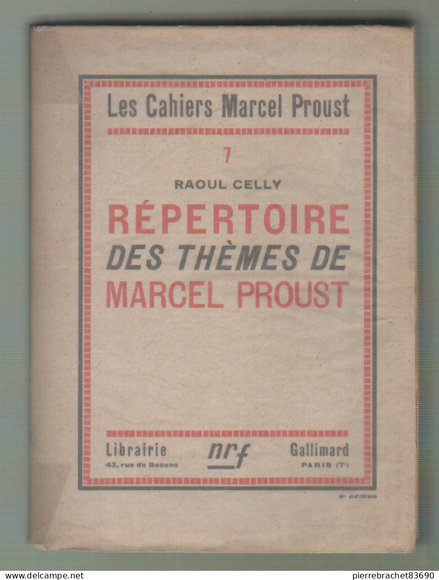 Raoul Celly. Répertoire Des Thèmes De Marcel Proust. 1935 - Zonder Classificatie