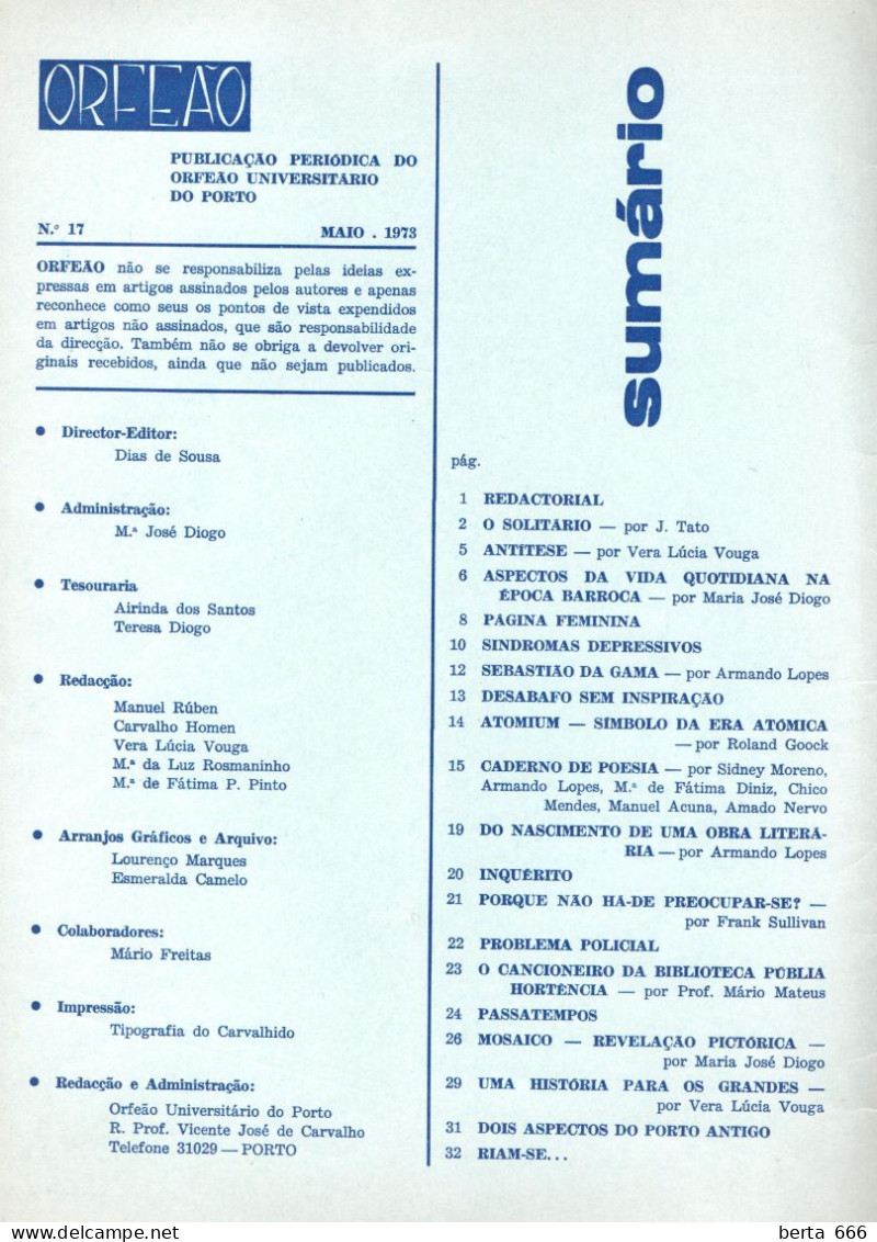 Orfeão Universitário Do Porto * Publicação Nº 17 Maio 1973 - Revistas & Periódicos