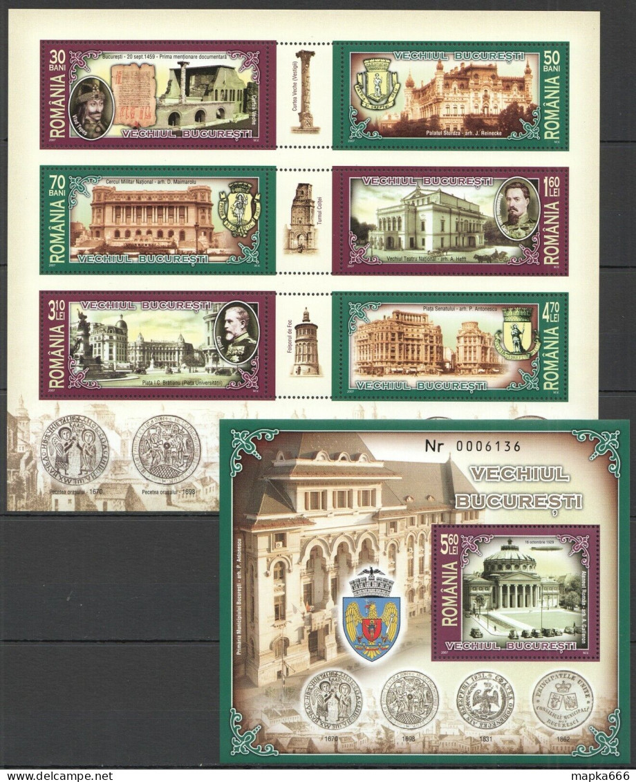 Rm080 2007 Romania Architecture Old Bucharest #6192-7 Michel 11,7 Euro Kb+Bl Mnh - Other & Unclassified
