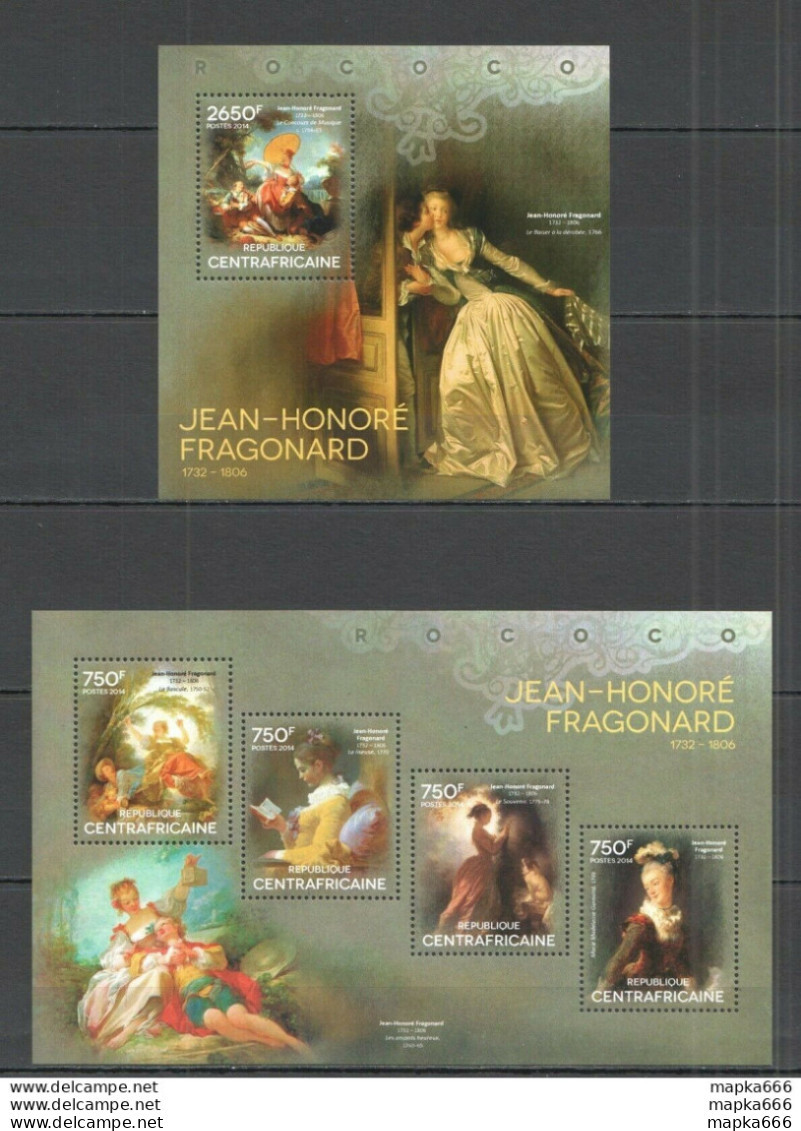 Ca477 2014 Central Africa Art Paintings Rocco Jean-Honre Fragonard Kb+Bl Mnh - Other & Unclassified