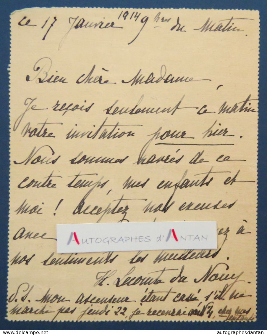 ● Hermine LECOMTE DU NOUY Femme De Lettre à Mme VALSAMACHI à Paris Carte Pneumatique Lettre 1914 - Escritores