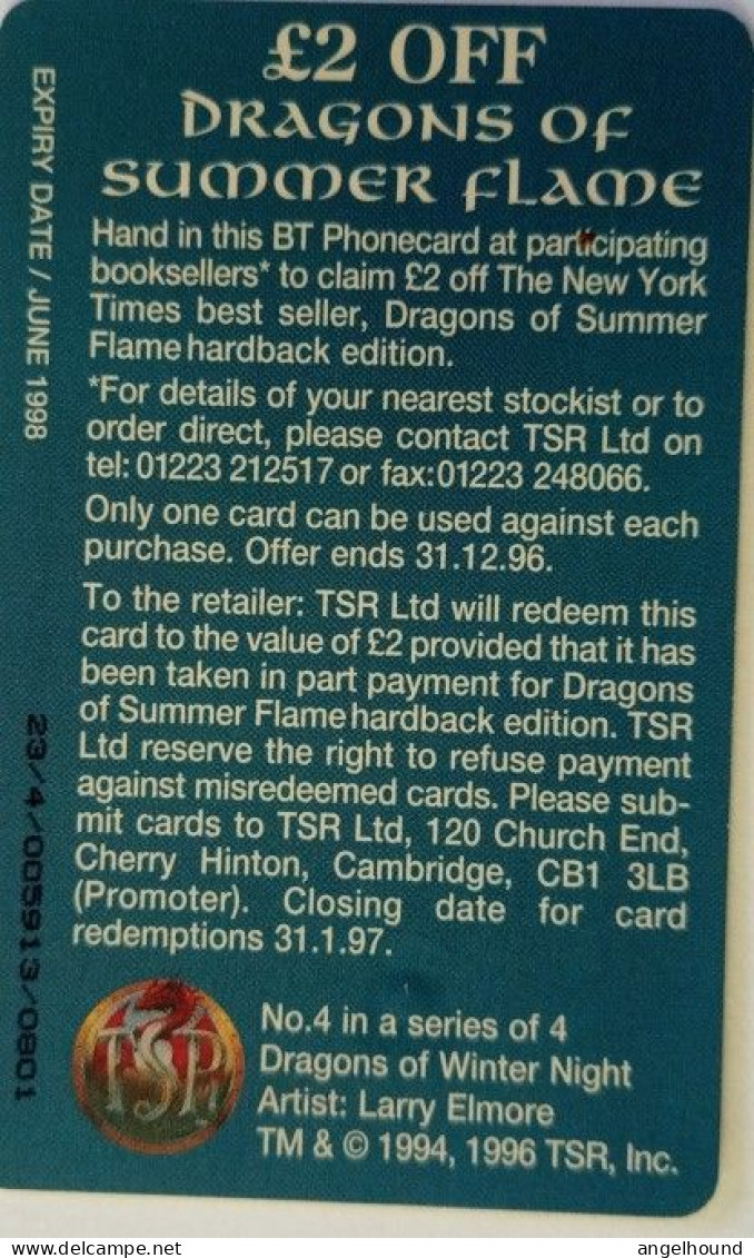 UK BT £2 Chip Card - Special Edition " Dragons Of Summer Flame " - BT Promotionnelles