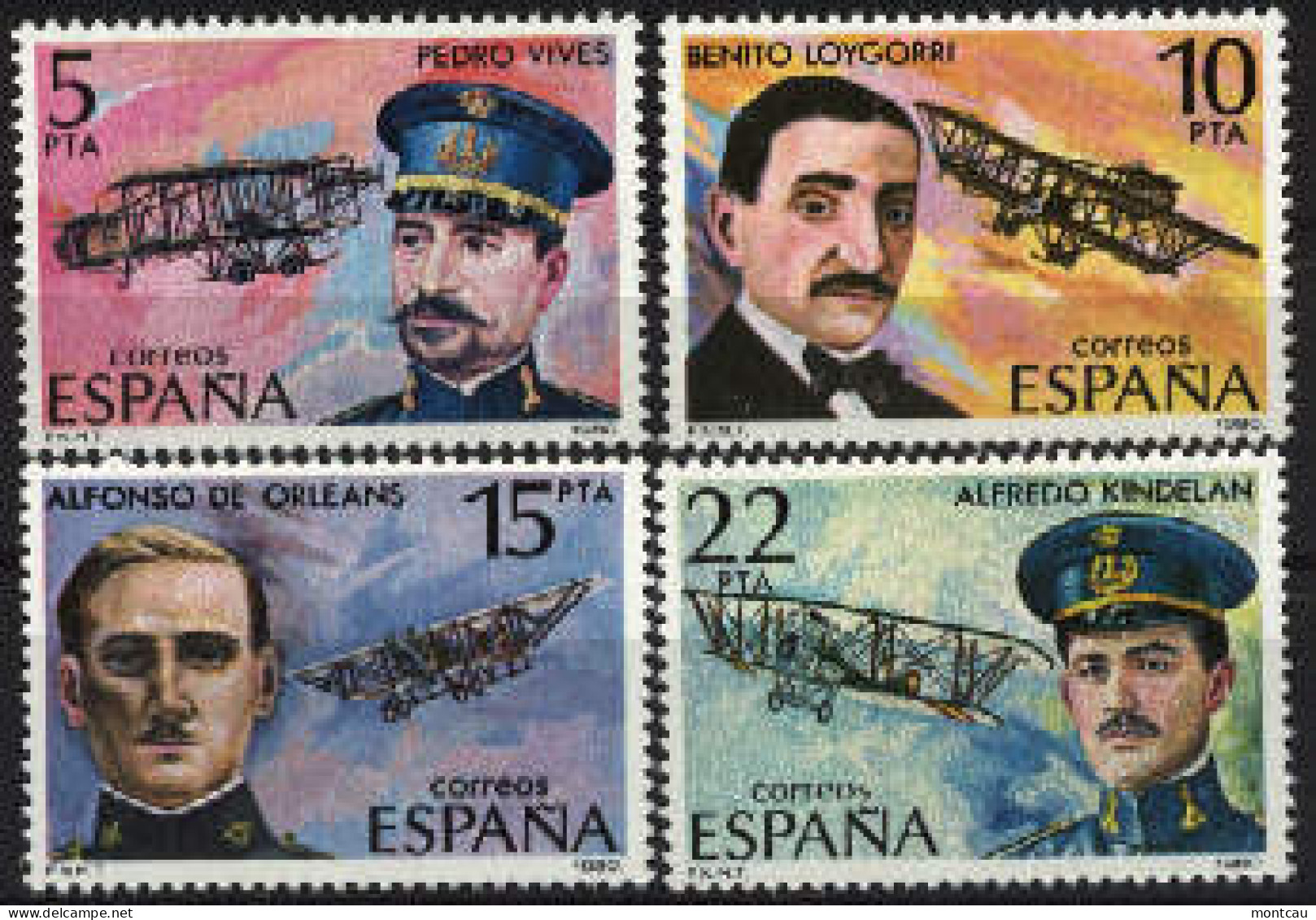 Spain. 1980 - Pioneros Aviacion Ed 2595-98 (**) - Nuevos
