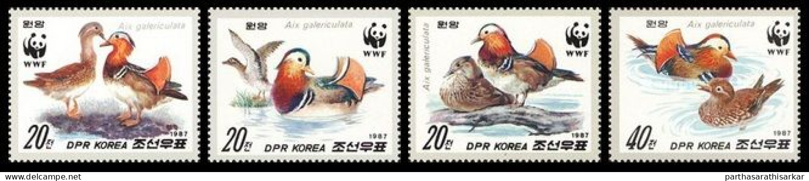 NORTH KOREA 1987 WWF WORLD NATURE CONSERVATION MANDARIN DUCKS COMPLETE SET MNH - Unused Stamps