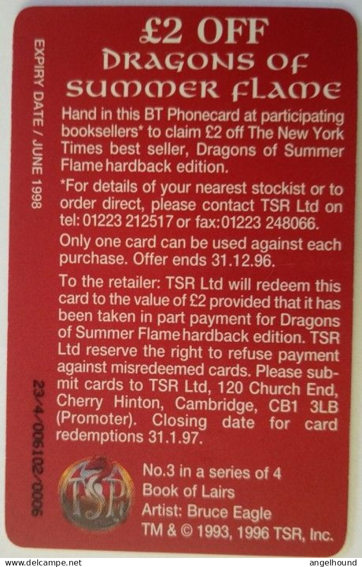 UK BT £2 Chip Card - Special Edition " Dragons Of Summer Flame " - BT Werbezwecke