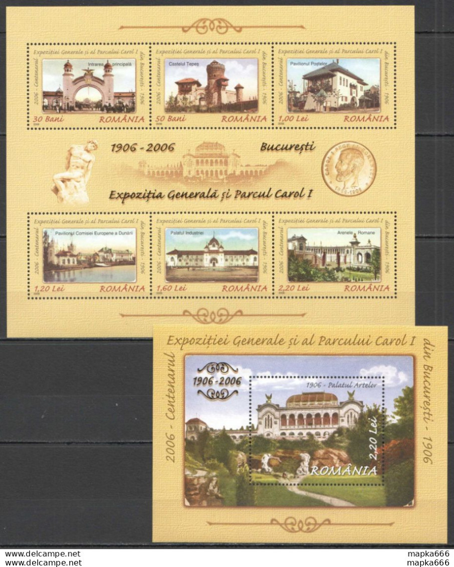 Rm284 2006 Romania Carol I Park !!! Gold Foil Architecture #6077-82 Bl378-9 Mnh - Other & Unclassified
