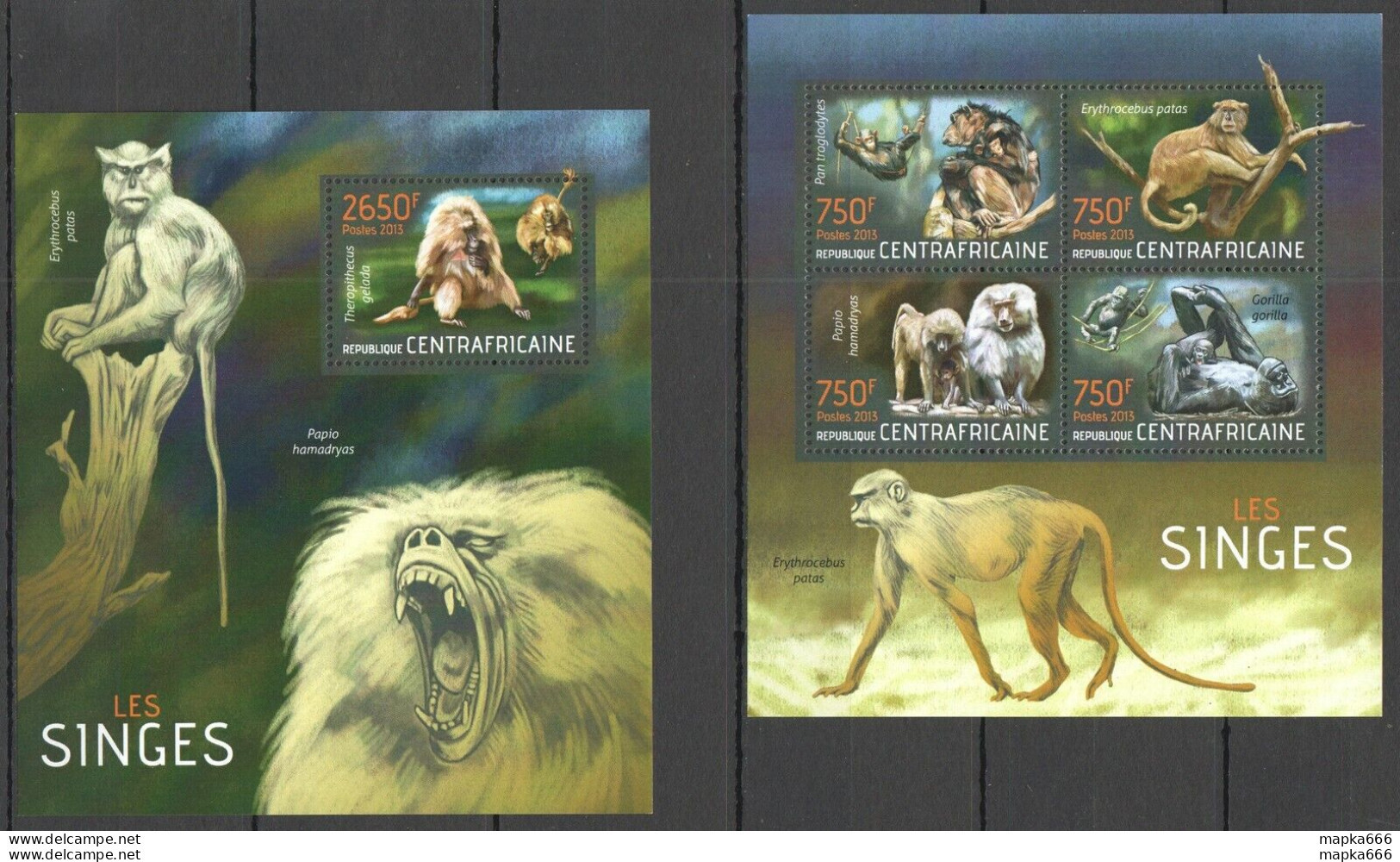 Ca697 2013 Central Africa Fauna Wild Animals Primates Monkeys Singes Kb+Bl Mnh - Altri & Non Classificati