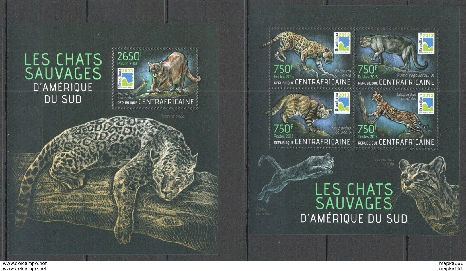 Ca606 2013 Central Africa Fauna Animals Wild Cats From South America Kb+Bl Mnh - Autres & Non Classés