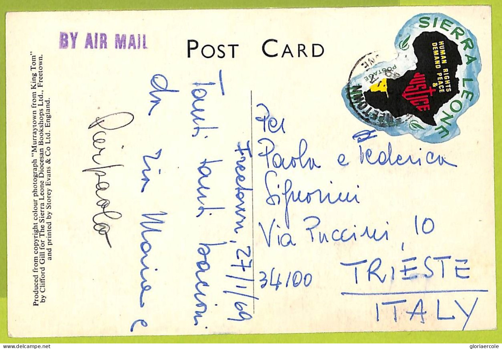 39936 - SIERRA LEONE - Postal History -  SELF-ADHESIVE Stamp On POSTCARD  1969 - Sierra Leona (...-1960)