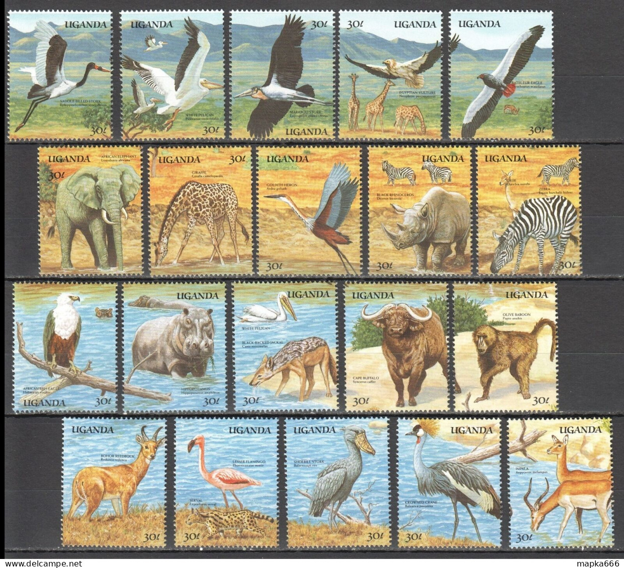 B1260 Uganda Fauna Wild Animals Birds Uganda Waterhole Set Mnh Stamps - Otros & Sin Clasificación