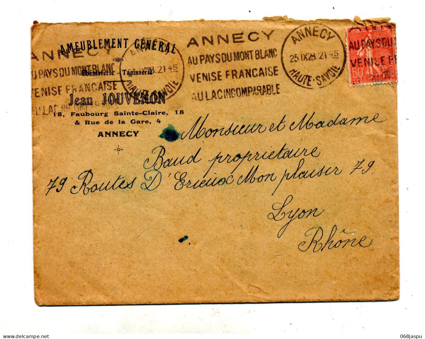Lettre Flamme Annecy Venise Française Lac  Lettre Illustré Meuble Jouvenon - Mechanical Postmarks (Advertisement)