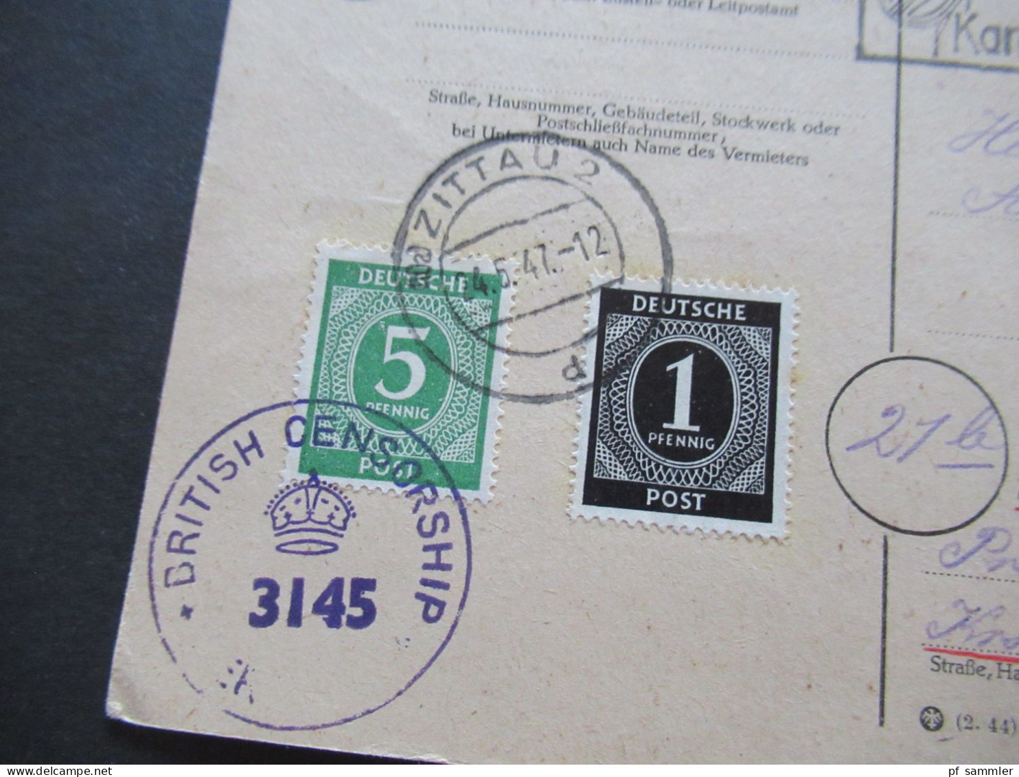 Kontrollrat MiF Verwendet In Der SBZ Stempel Zittau Kartoffelkäfer Nach Bösperde Mit Zensurstempel British Censorship - Lettres & Documents