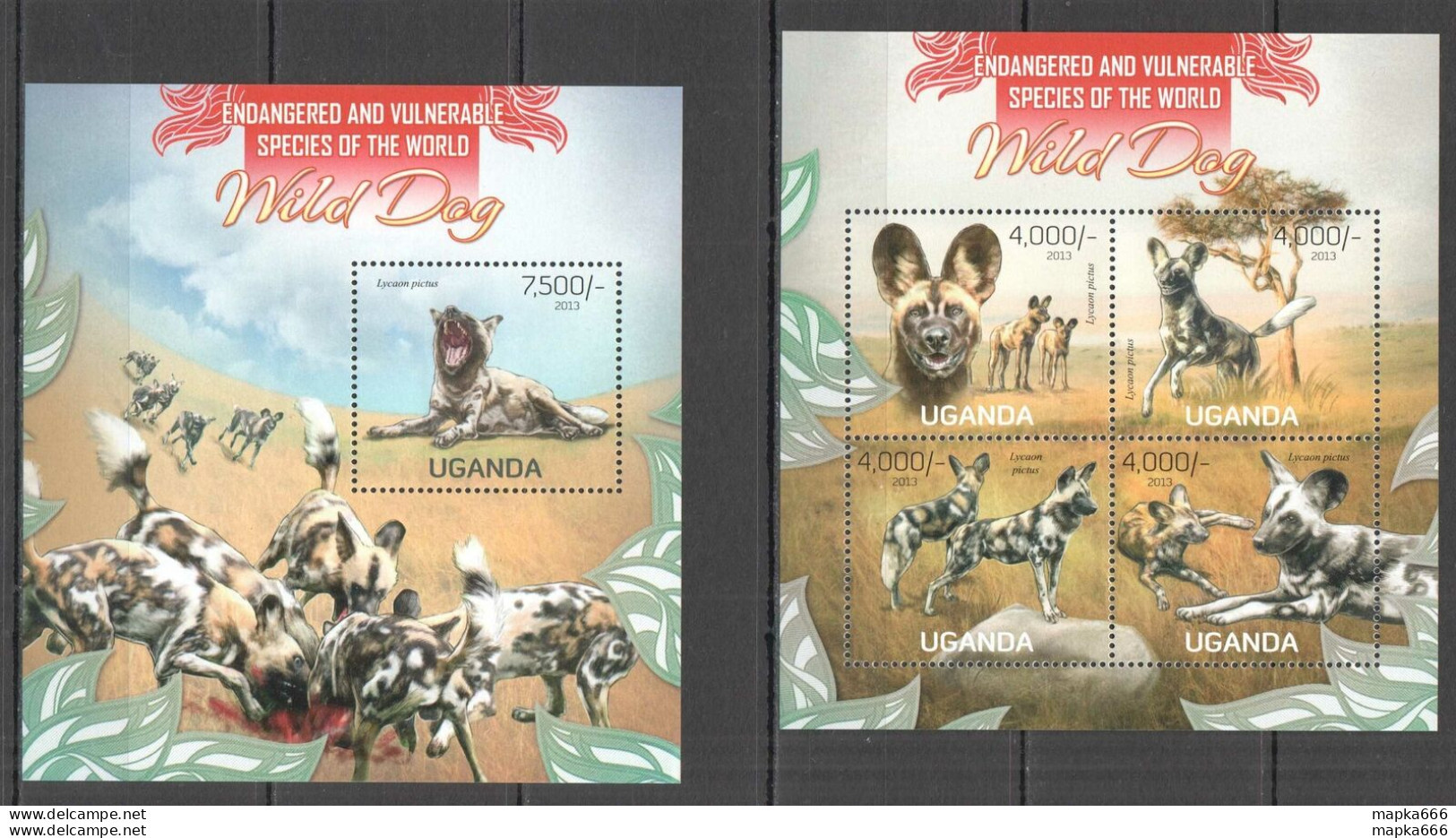 Ug020 2013 Uganda Wild Dogs Animals Endangered & Vulnerable #3050-3+Bl423 Mnh - Otros & Sin Clasificación