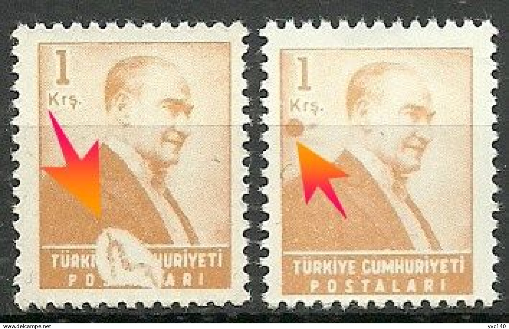 Turkey; 1955 Regular Stamps 1 K. ERROR "Printing Stains" - Unused Stamps