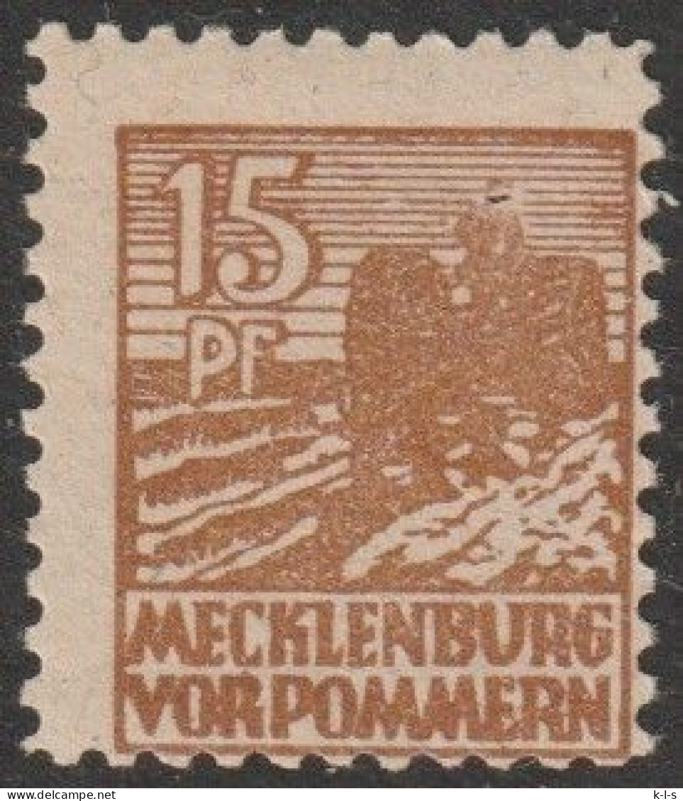 SBZ- Mecklenburg-Vorpommern: 1946, Plattenfehler: Mi. Nr. 37 I, Freimarke: 15 Pfg. Motorpflug.  */MH - Oblitérés
