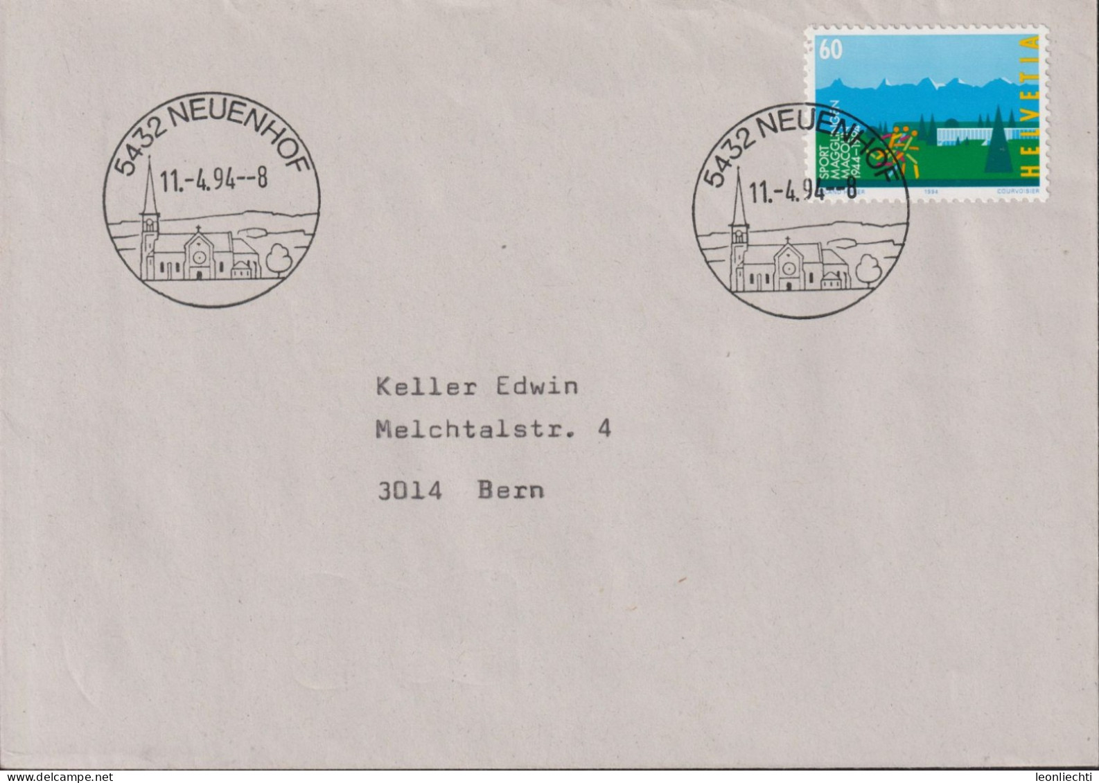 1994 Schweiz, Brief Zum:CH 856, Mi:CH 1516, 50 Jahre Sportschule Magglingen (ESSM), Stempel: 5432 NEUENDORF - Lettres & Documents