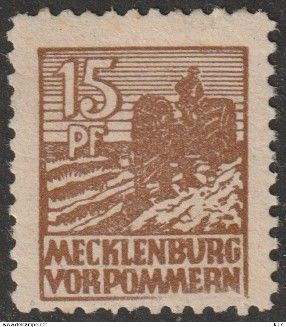 SBZ- Mecklenburg-Vorpommern: 1946, Plattenfehler: Mi. Nr. 37 III, Freimarke: 15 Pfg. Motorpflug.  */MH - Used