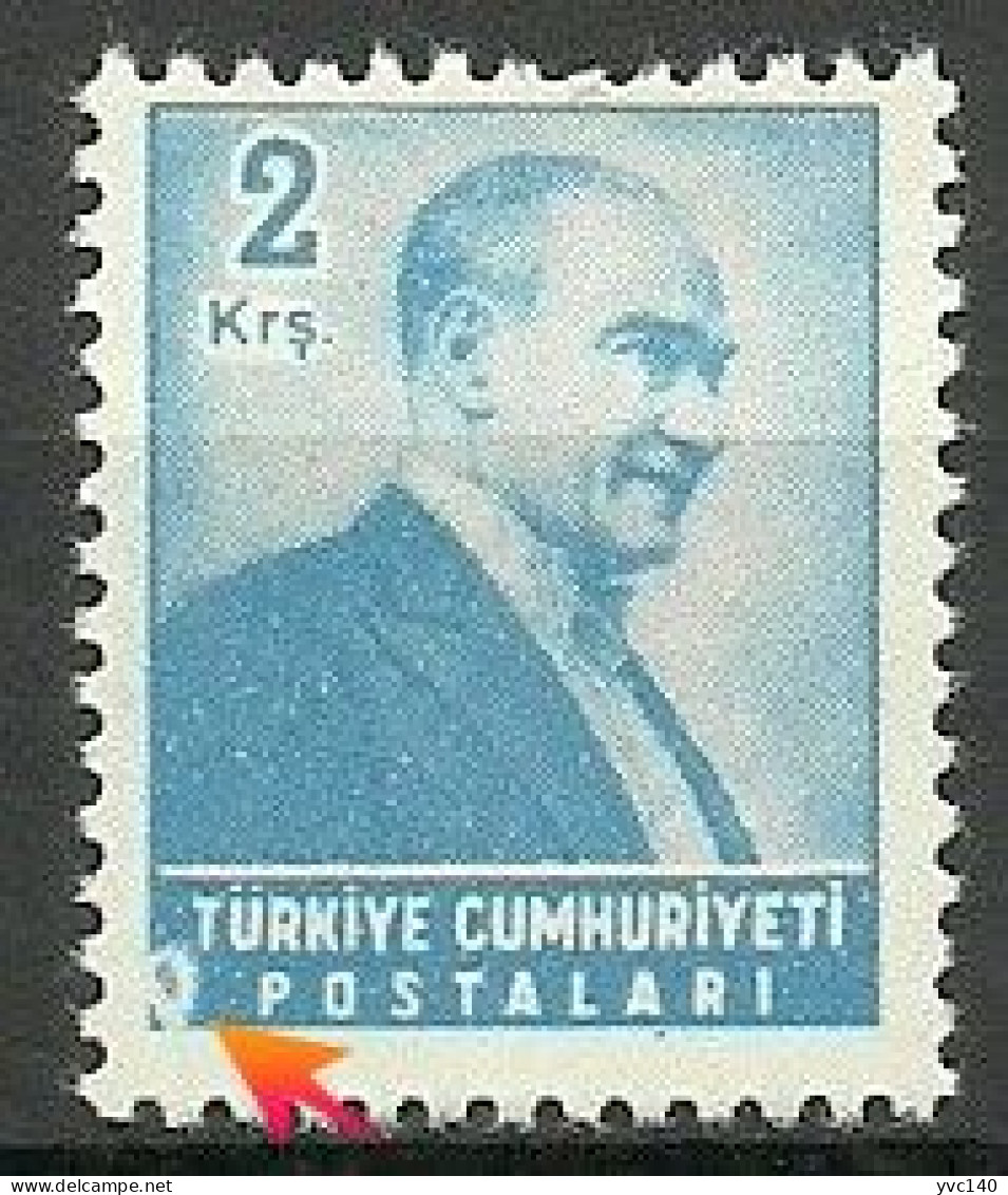 Turkey; 1955 Regular Stamp 2 K. ERROR "Printing Stain" - Unused Stamps
