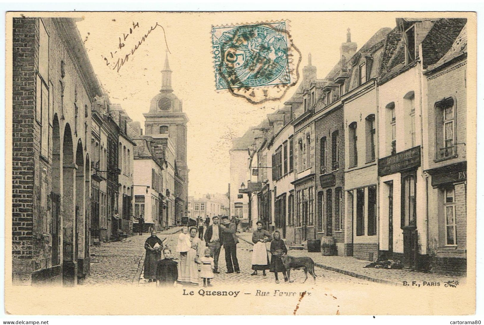 Le Quesnoy / Rue Faurœulx / Ed. B. F. / 1914 / Ambulant Aulnoye à Valenciennes - Le Quesnoy
