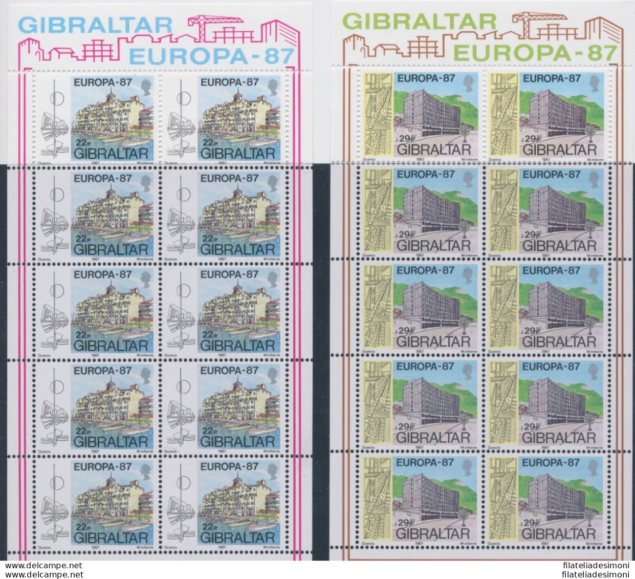 1987 EUROPA CEPT  Gibilterra 2 Minifogli &quot;Architettura Moderna&quot; MNH** - Autres & Non Classés