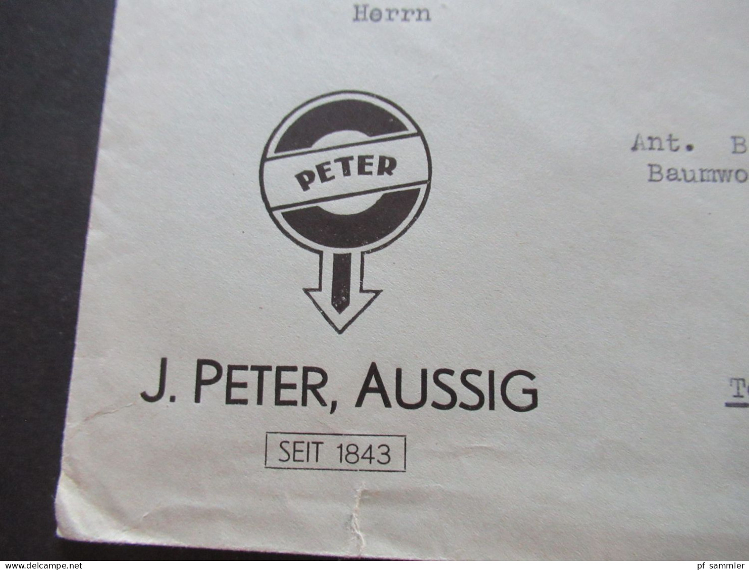3.Reich Sudetenland 29.10.1938 Violetter Stempel Aussig Umschlag J.Peter Aussig Seit 1843 - Teplitz Schönau - Sudetes