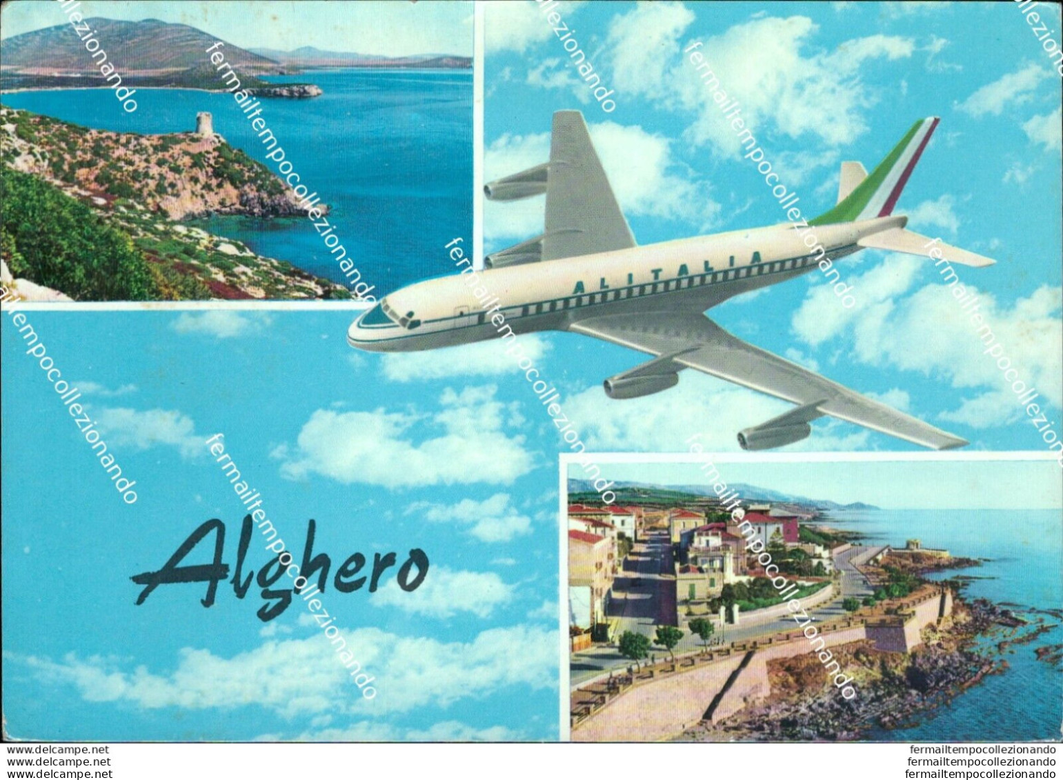Bb23 Cartolina Alghero Sassari Sardegna  Aereo Alitalia - Sassari