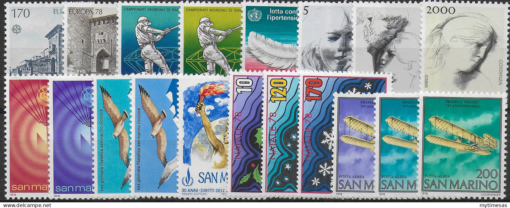 1978 San Marino Complete Year 16v. + 3v. Airmail MNH - Sonstige & Ohne Zuordnung