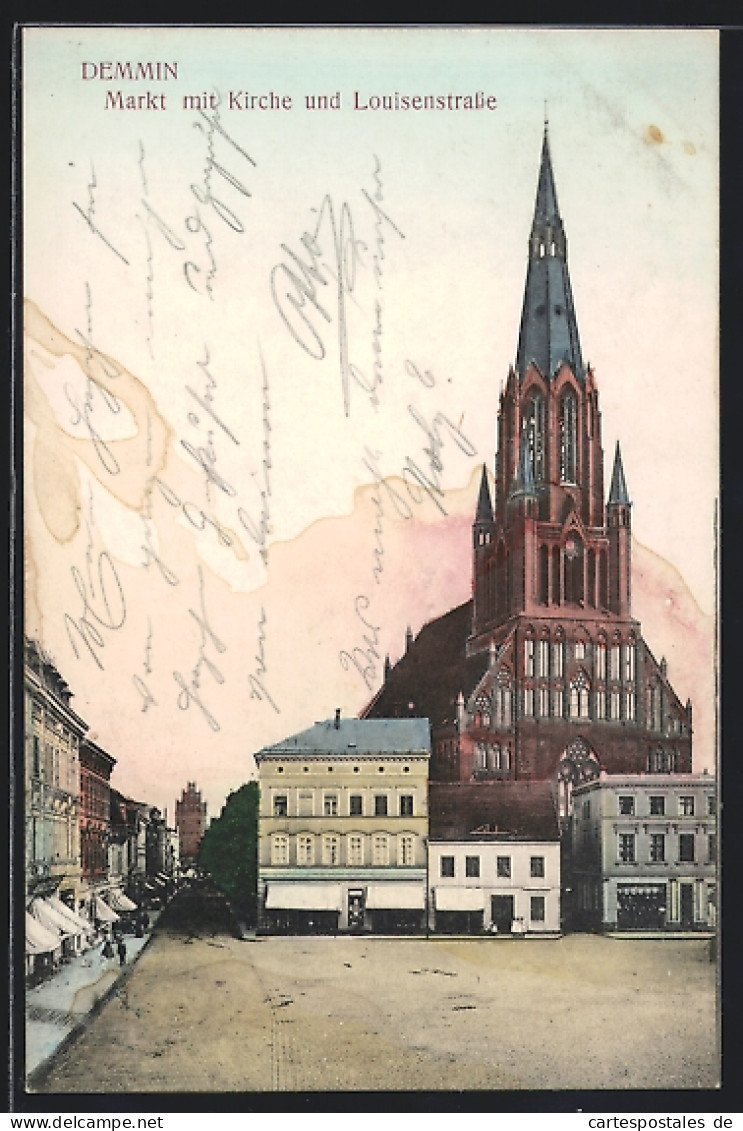 AK Demmin, Markt Mit Kirche Und Louisenstrasse  - Demmin